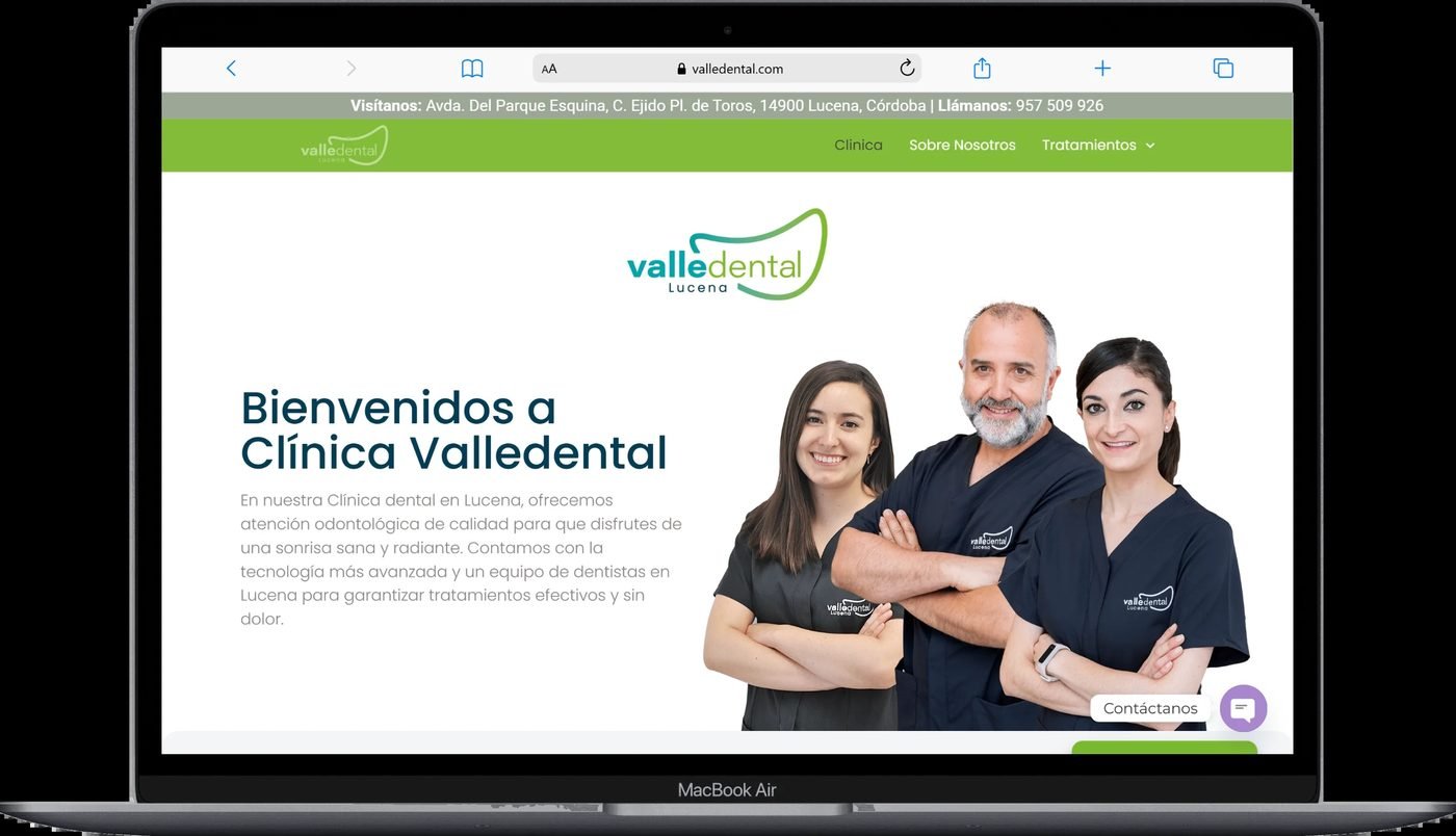 Captura de la web de Clínica ValleDental en producción, organizada por tratamiento
