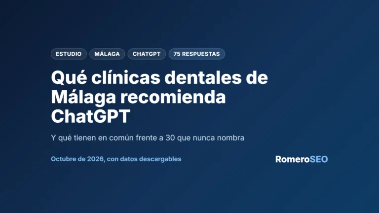 Portada del estudio de RomeroSEO: qué clínicas dentales de Málaga recomienda ChatGPT, con 75 respuestas analizadas